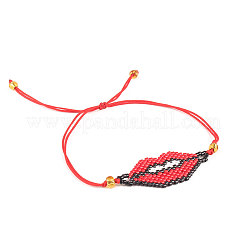 ミユキシード リップリンクブレスレット  女性のための調節可能なブレスレット  レッド  11インチ（28cm）&nbsp;BJEW-A23-01-28