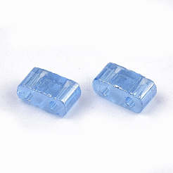 2ホールガラスシードビーズ  透明色光沢  長方形  コーンフラワーブルー  4.5~5.5x2x2~2.5mm  穴：0.5~0.8mm&nbsp;SEED-S023-36B-02