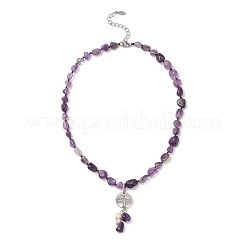 Natural Mixed Gemstone & Pearl & Cubic Zirconia Tree of Life Pendant Necklace&nbsp;NJEW-JN04335