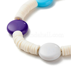 女性のためのフラットラウンドのポリマークレイ平石ビーズブレスレット  カラフル  7-1/2インチ（19cm）&nbsp;BJEW-JB07550