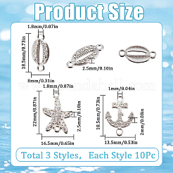 30Pcs 3 Styles Alloy Connector Charms with Crystal Rhinestone&nbsp;FIND-SC0007-89
