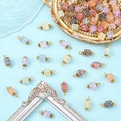 クラックルガラスペンダント10個  キューブ  金色の真鍮製ボールヘッドピンループ付き  ライトサーモン  16mm  穴：3mm  10個/セット&nbsp;PALLOY-YW00067-01
