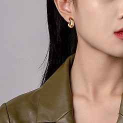 キュービックジルコニアC字型スタッドピアス  金メッキ 430 ステンレススチール ハーフフープピアス 女性用  カラフル  19x19x6mm&nbsp;JE944B