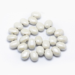 環境に優しい釉薬をかけた磁器ビーズ  光沢のあるセラミックビーズ  オーバル  ホワイト  23.5~24x18~19x11~13mm  穴：3mm&nbsp;PORC-P027-H10