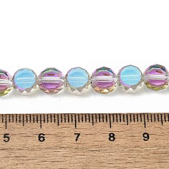 電気メッキガラスビーズセット  フラットラウンド  ハーフリアンボウメッキ  多面カット  春の緑  8x5mm  穴：1.2mm  約54個/連  15.51インチ（39.4cm）&nbsp;EGLA-L045-G-HR01