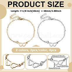 4個 2色 304ステンレススチール ウィングリンクブレスレット  女性用アズキチェーンブレスレット  ミックスカラー  7-1/8インチ（18cm）  1pc /カラー&nbsp;BJEW-HY0001-08