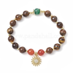 Natural Striped Agate & Tiger Eye Round Beaded Bracelets&nbsp;BJEW-JB11934-03