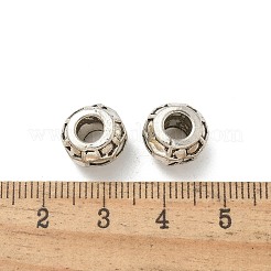 チベット風合金ヨーロピアンビーズ  大穴ビーズ  スジ入りビーズ  カドミウムフリー＆鉛フリー  ロンデル  プラチナ  10.5x8mm  穴：4mm  約406個/1000g&nbsp;TIBE-P003-22AS