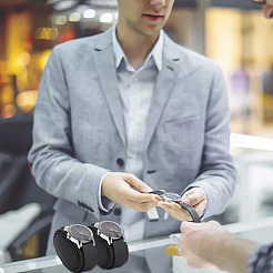Pu レザー ブレスレット枕ジュエリー ディスプレイ  オーバル ウォッチ クッション ディスプレイ ホルダー カバー付き  ブラック  6.4x4.55x3.4cm&nbsp;BDIS-WH0015-01B
