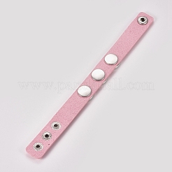 模造レザーコードブレスレット  鉄のスナップ留め金付き  ピンク  216x18x5.5~6.5mm&nbsp;BJEW-WH0009-05D