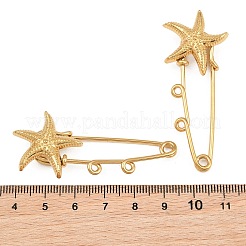 ヒトデ型304ステンレススチール製安全ピンブローチ金具  二重ループ付きキルトピン 夏のビーチアクセサリー  イオンプレーティング（ip）  長持ちメッキ  ゴールドカラー  56x24x8mm  穴：2mm&nbsp;SA-CBA098D-16C-G02