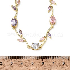 Brass Pave Cubic Zirconia Rose Flower Link Cable Chain Necklaces for Women&nbsp;NJEW-C121-05A-01G