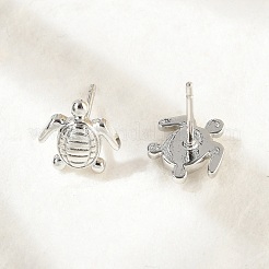 真鍮製スタンドピアス  鉛フリー＆カドミウムフリー  長持ちメッキ  ラックめっき  プラチナ  カメ  10x10mm&nbsp;EJEW-R016-26P-04