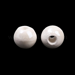 釉薬をかけた磁器製の丸いビーズ  光沢のあるセラミックビーズ  ホワイト  8mm  穴：2mm&nbsp;PORC-S489-8mm-01