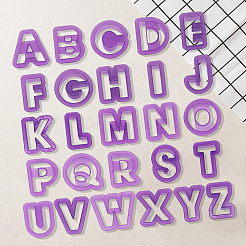 ABSプラスチッククッキーカッター26個  ベーキングツール  a～zの文字  パープル  47.5~50.5x21.5~58x11.8mm&nbsp;DIY-SC0030-47