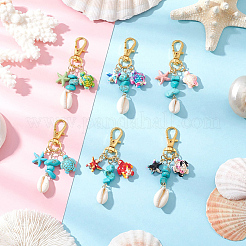 6Pcs Synthetic Turquoise Starfish Turtle Pendant Decorations&nbsp;HJEW-BM00032