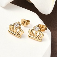 Brass Micro Pave Clear Cubic Zirconia Stud Earrings&nbsp;EJEW-D323-03G