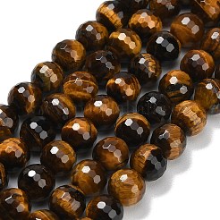 天然石タイガーアイビーズ連売り  多面カット  ラウンド  10mm  穴：1mm  約38~39個/連  15.16''（38.5センチメートル）&nbsp;G-C280-B21-10mm
