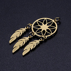 ステンレスペンダント201個  丸カン付き  羽付きネット/ウェブ  ゴールドカラー  46x20x1mm  穴：3mm  リング：5x0.8mm&nbsp;STAS-S105-JN354-2