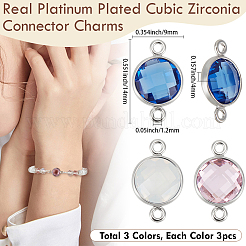 9Pcs 3 Colors Brass Cubic Zirconia Connector Charms&nbsp;FIND-BBC0004-17A