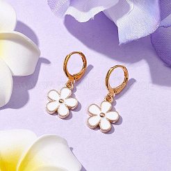 フラワー合金エナメルフレンチフックピアス＆ペンダントネックレスセット  女性のための真鍮のアクセサリー  ゴールドカラー  ピアス：28.5x13mm  ネックレス：395ミリメートル&nbsp;SJEW-JS01298
