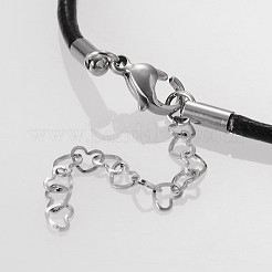 牛革レザーコードネックレス作り  304ステンレススチール製金具付き  ブラック  15.7インチ&nbsp;X-NJEW-JN01256-02
