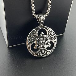 ヴィンテージパンク304ステンレススチール製中空バイキングノットペンダントネックレス（男性用）  ステンレス鋼色&nbsp;DW3763