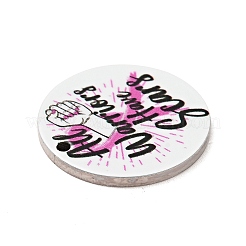 乳がんピンクリボンスタイル201ステンレススチールペンダント  フラットラウンド  ステンレス鋼色  ホワイト  25x1mm  穴：1.8mm&nbsp;STAS-J041-03D