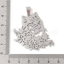 変色しない201ステンレススチールペンダント  中空  猫のチャーム  ステンレス鋼色  40.5x45x1.5mm  穴：4x7mm&nbsp;STAS-A094-26P