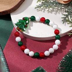 Christmas Theme Natural Mashan Jade & Lawmwork Beads Stretch Bracelets for Women&nbsp;BJEW-JB11148-01