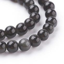 天然石オブシディアンビーズ連売り  ラウンド  グレードAA  黒くてカラフル  4mm  穴：1mm  約84個/連  15インチ&nbsp;G-G099-4mm-24