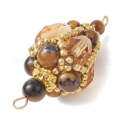 Bohemian Natural Tiger Eye Round with Glass Beaded Teardrop Links Connector Charms&nbsp;PALLOY-MZ01227-01