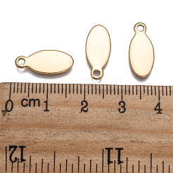 楕円形イオンプレーティング（IP）304ステンレススチールスタンピングブランクタグチャーム  ゴールドカラー  16x7x1mm  穴：1.5mm&nbsp;STAS-L159-07G