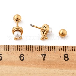 304ステンレススチール製模造真珠スタッドピアス  ラウンド  模造パールと  18KGP本金メッキ  7x5mm&nbsp;STAS-E502-03G
