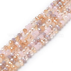 ガラスビーズ連売り  多面カット  ロンデル  桃パフ  4~4.5x3.5mm  穴：1mm  約105~110個/連  38~39cm&nbsp;X-EGLA-A034-M4mm-08