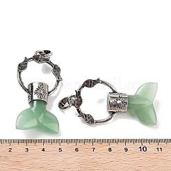天然グリーンアベンチュリンのクジラの尾の大きなペンダント  ラックメッキアンティークシルバーメッキ合金魚リングチャーム  カドミウムフリー＆鉛フリー  56~57x29x12.5~13mm  穴：6.5x6mm&nbsp;G-Q163-03AS-08