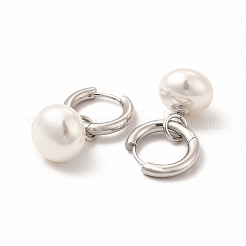 304ステンレススチールフープピアス  女性用プラスチックイミテーションパールダングルイヤリング  ステンレス鋼色  31mm  ピン：0.9mm&nbsp;EJEW-C017-05P