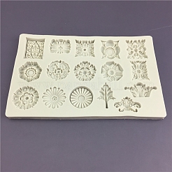 食品グレードの混合花シリコーン型  16穴フォンダンモールド  DIYケーキデコレーション用  チョコレート  キャンディ  ライトグレー  180x115x10mm&nbsp;HUDU-PW0001-148