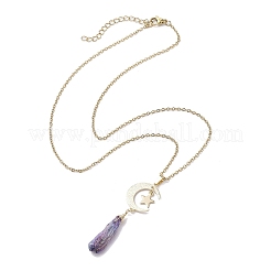 Electroplated Natural Quartz Crystal with Moon and Star Pendant Necklaces&nbsp;NJEW-JN04686