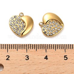 本物の14Kゴールドメッキ304ステンレススチールチャーム  ラインストーン付き  ハート  クリスタル  13.5x13x3.5mm  穴：1.4mm&nbsp;STAS-L022-063G-04