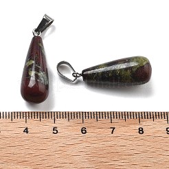 ナチュラルドラゴンの血のペンダント  ステンレススチール製のベールスナップ付き  ドロップ  28~30x10~12mm  穴：6x4mm&nbsp;G-T081-33