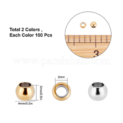 200個 2色PVD真空メッキ304ステンレススチールスペーサービーズ  ラウンド  ミックスカラー  4x3mm  穴：2mm  100個/カラー&nbsp;STAS-SC0003-21