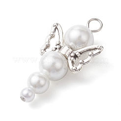 ガラスのパールのペンダント  合金チャーム  天使  ホワイト  アンティークシルバー＆プラチナ  33x18x8mm  穴：3mm&nbsp;PALLOY-JF02711-03