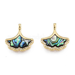 合成アワビのシェル/パウア シェル チャーム、本物の 18K ゴールド メッキの真鍮パーツ  ニッケルフリー  イチョウ葉  カラフル  15x15x3mm  穴：1.6mm&nbsp;KK-N233-428