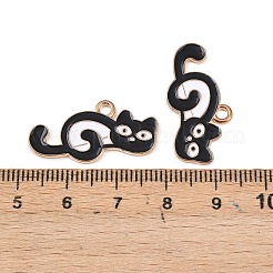 合金エナメルチャーム  音符を持つ猫  ライトゴールド  ブラック  14x26x1.3mm  穴：2.2mm&nbsp;ENAM-K082-01B-KCG