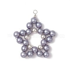 模造真珠アクリルペンダント5個  スター  プラチナ銅線付き  ミックスカラー  46x37x6mm  穴：3mm&nbsp;PALLOY-JF03425
