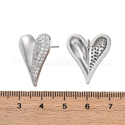 真鍮クリアキュービックジルコニアスタッドピアス  ハート  プラチナ  23.5x20.5mm&nbsp;EJEW-Q014-37P