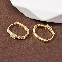 Oval 925 Sterling Silver Micro Pave Clear Cubic Zirconia Hoop Earrings&nbsp;EJEW-K317-09G