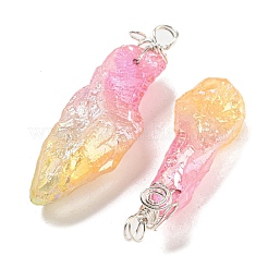 電気メッキされた天然水晶の大きなペンダント  銅線ループ付きナゲットチャーム  銀  ゴールド  40~48x13~23x10~20mm  穴：4.5~5mm&nbsp;G-A229-02P-04