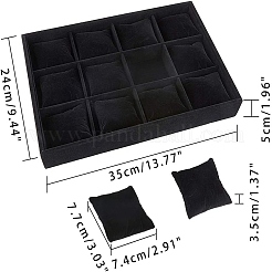 ベロア木製のブレスレット/バングル/時計を表示  12のコンパートメント  ブラック  35x24x5cm  直径：160mm&nbsp;BDIS-WH0003-01